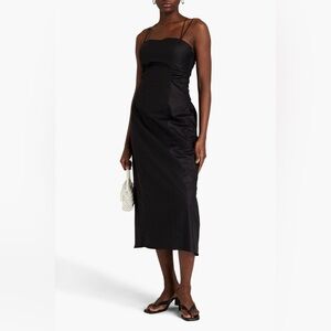 FRAME Black Cutout Back Cotton Poplin Midi Dress with Pockets NWT
